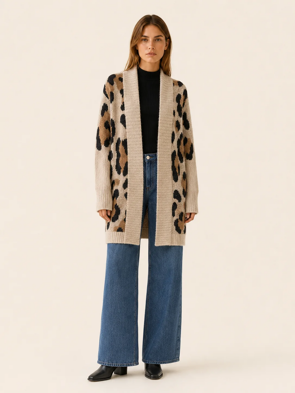 Lisette | Long Leopard Print Knit Cardigan