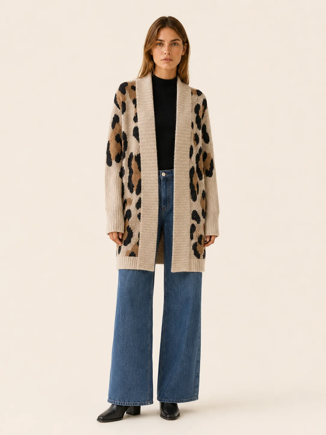 Lisette | Long Leopard Print Knit Cardigan