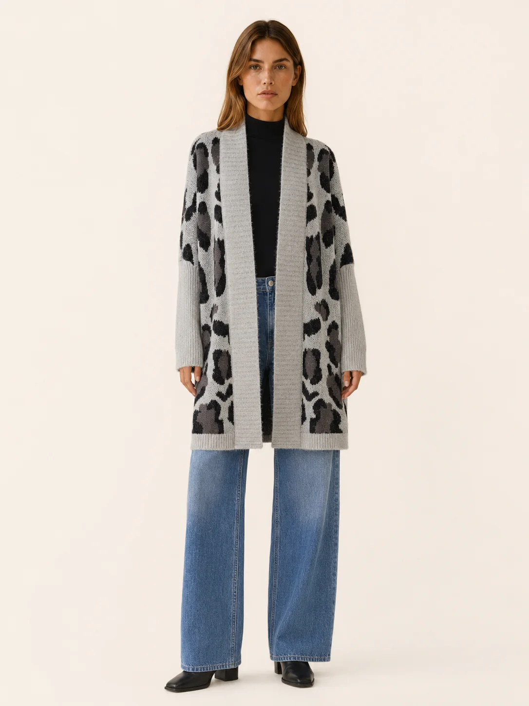 Lisette | Long Leopard Print Knit Cardigan