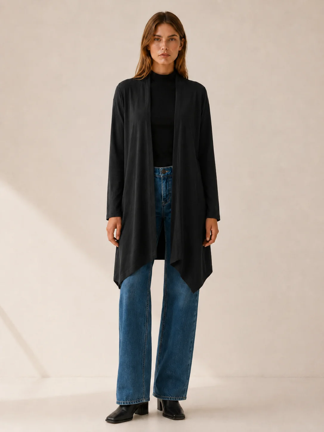 Phoebe | Long Open-Front Draped Cardigan