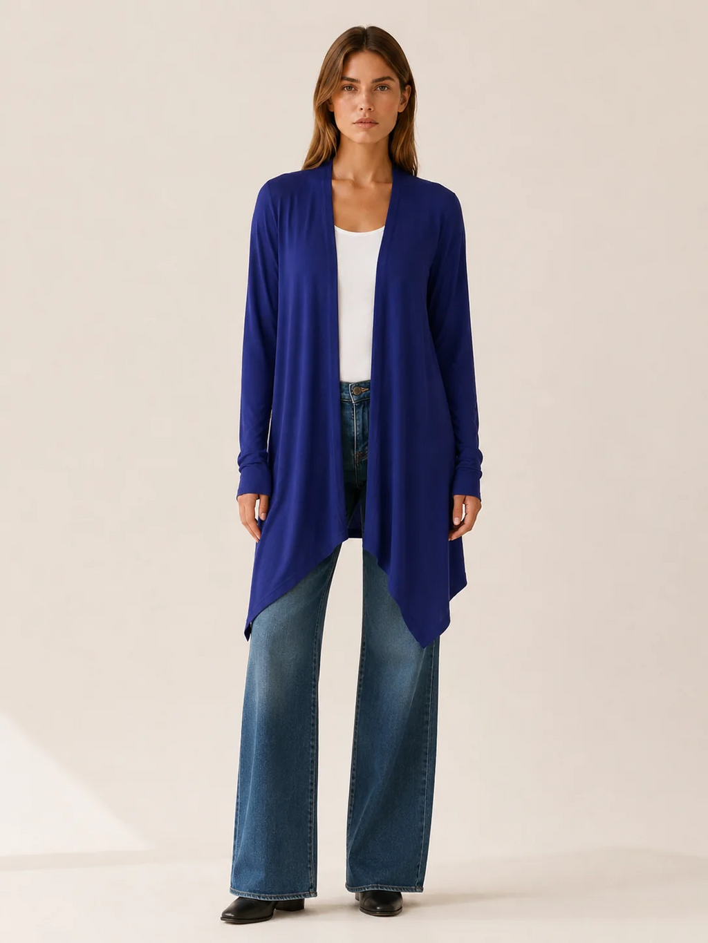 Phoebe | Long Open-Front Draped Cardigan