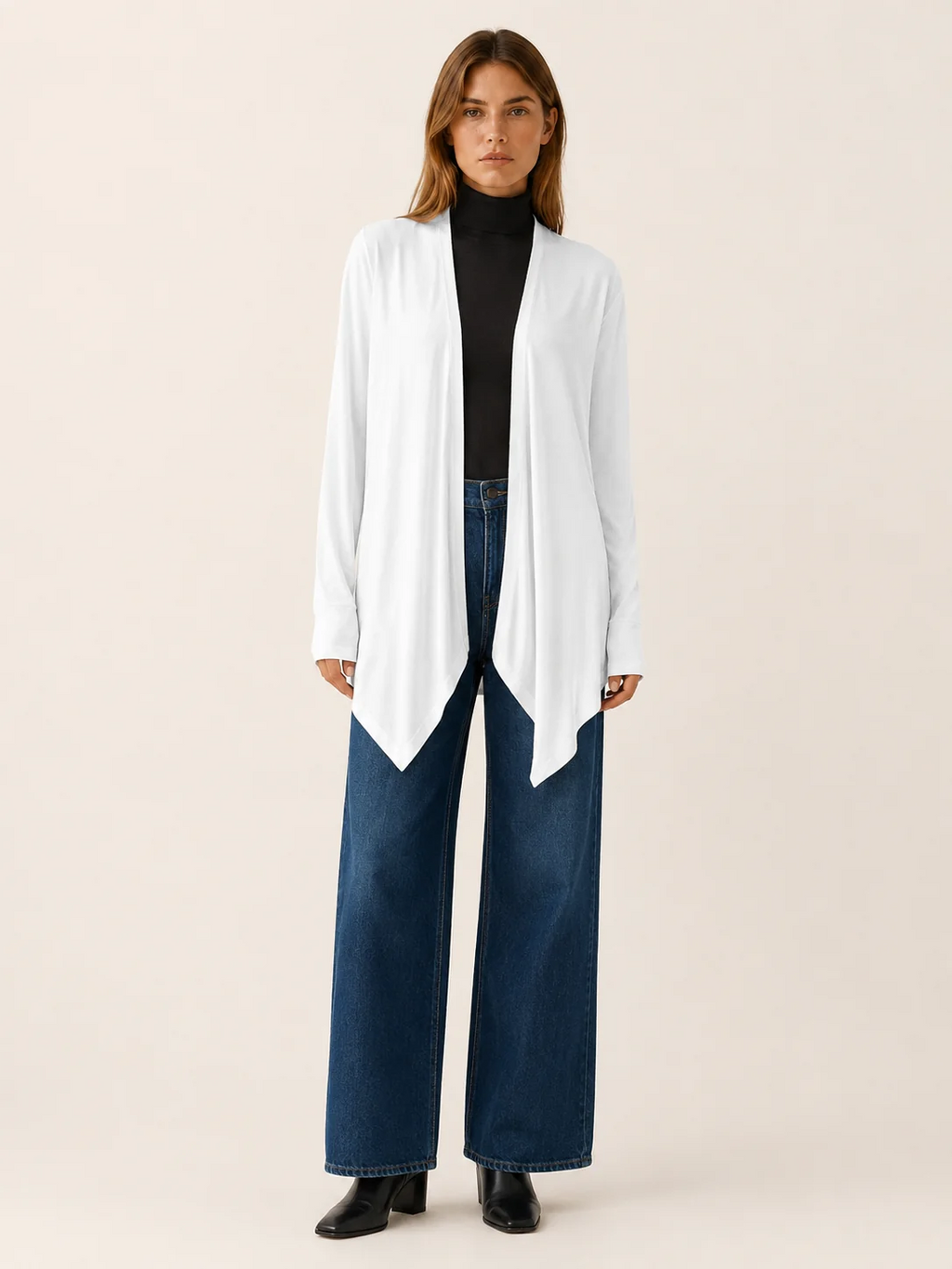 Phoebe | Long Open-Front Draped Cardigan