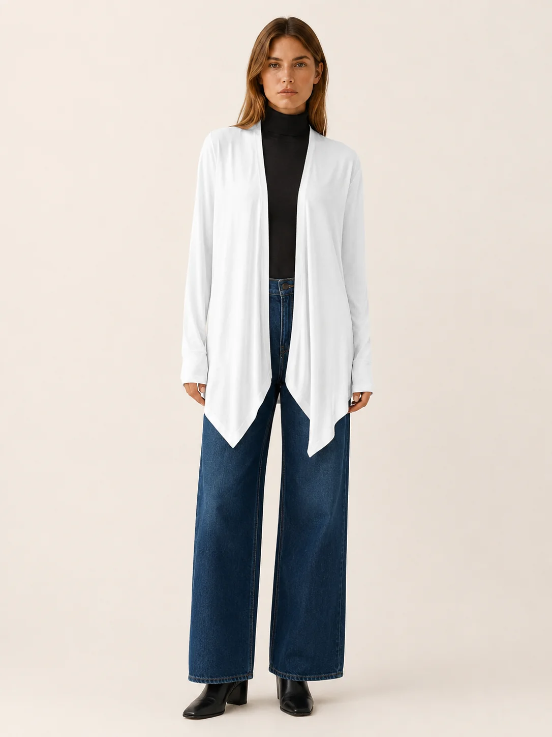 Phoebe | Long Open-Front Draped Cardigan