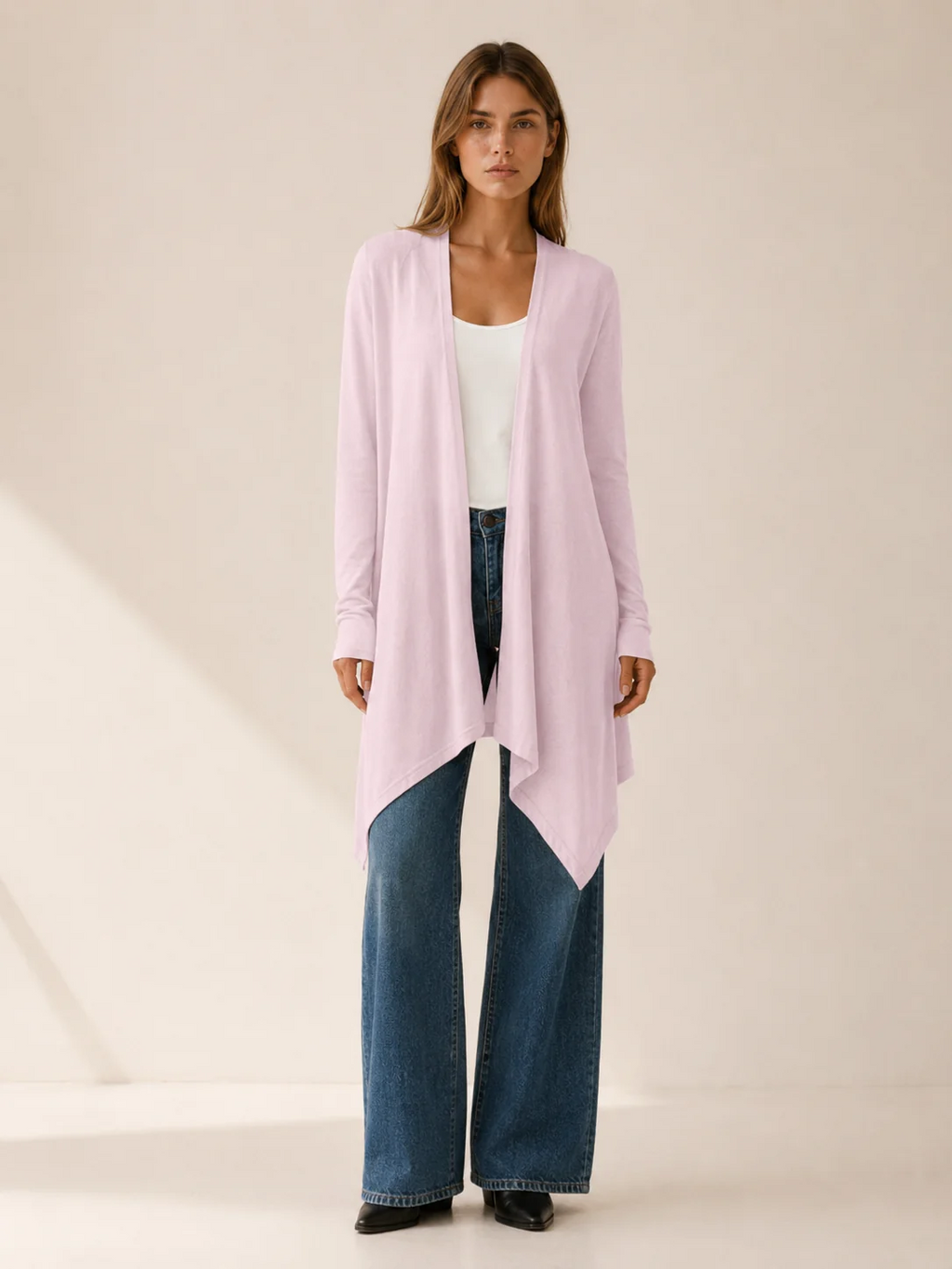 Phoebe | Long Open-Front Draped Cardigan