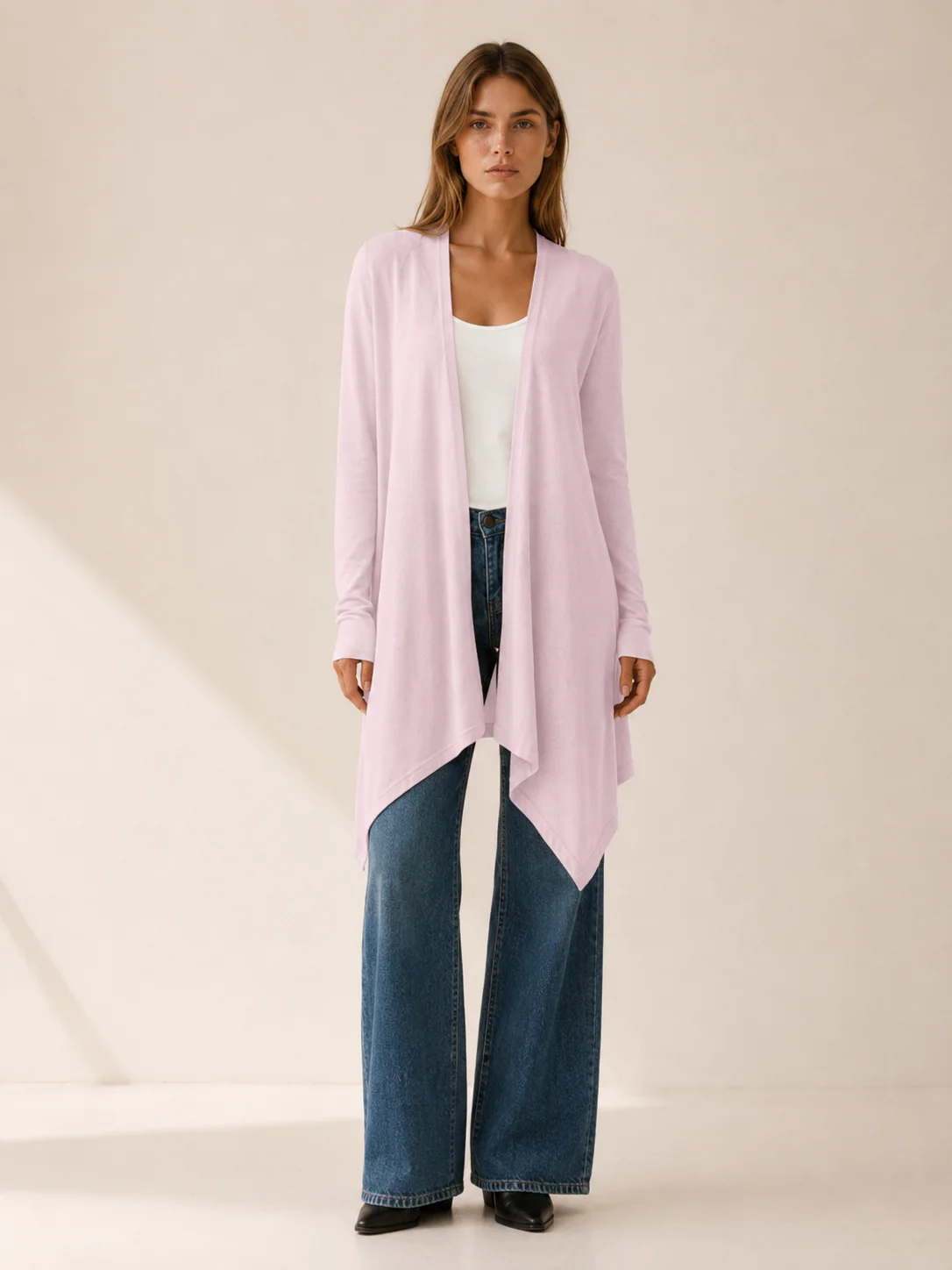 Phoebe | Long Open-Front Draped Cardigan
