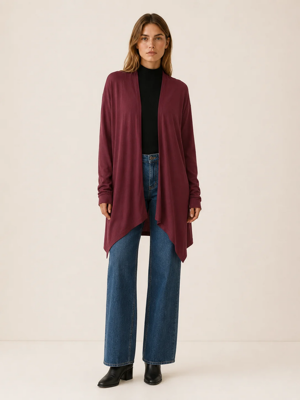 Phoebe | Long Open-Front Draped Cardigan